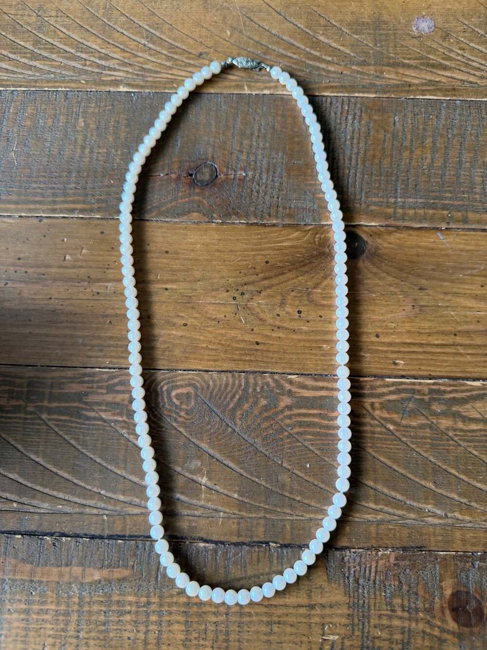 Vintage Faux Pearl Strand Necklace with Filigree Clasp